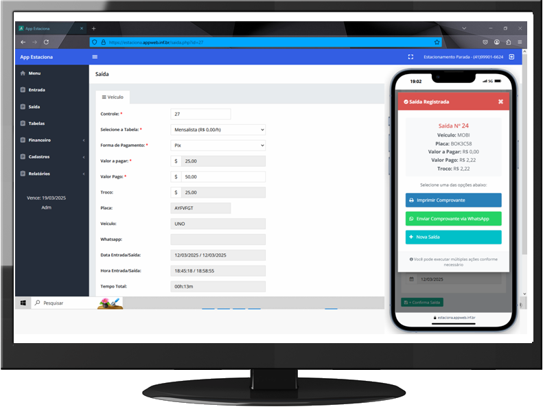 Tela de saída do App Estaciona