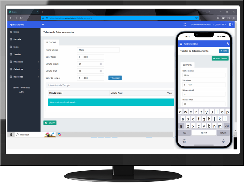 Tabelas de preços do App Estaciona
